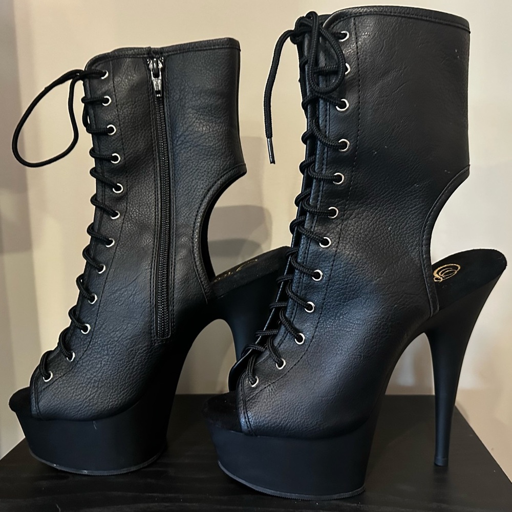 Pleaser Black Lace-Up Platform Dancer Heals